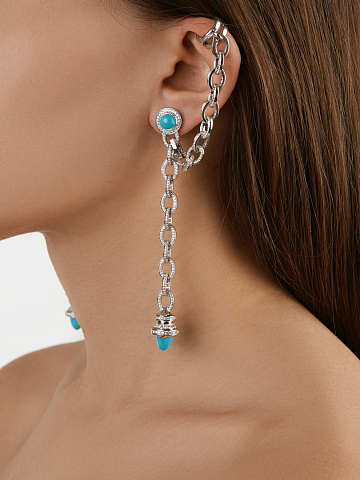 Cabochon Turquoise, Round Diamond & White Gold Earrings, 2