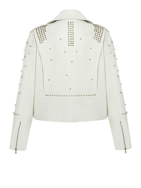 White Studded Leather Biker Jacket, 2