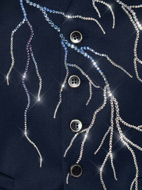 Blue Rhinestones Wool Pant Suit, 7