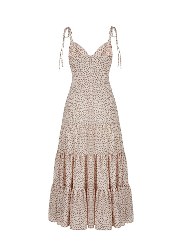 Peach Pink Flower Printed Rayon Sundress, 2