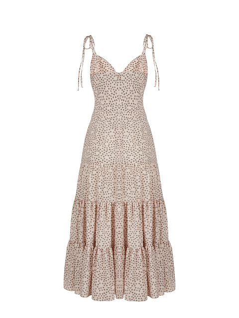 Peach Pink Flower Printed Rayon Sundress, 2