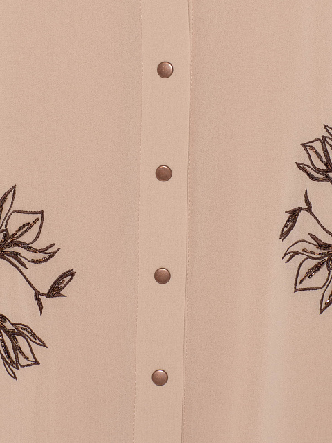 Beige Chiffon Mini Dress with Embroidery and Fringe, 3