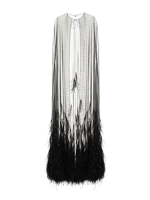 Black Rhinestones & Feathers Mesh Cape, 2