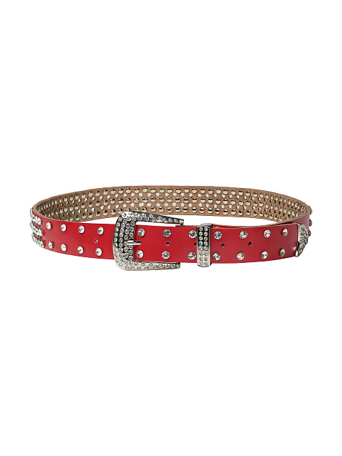 Red Rhinestone Faux Leather Belt, 1