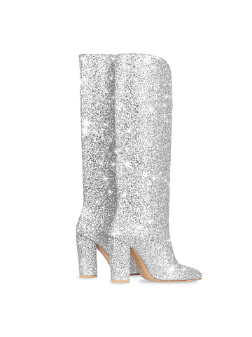 Silver Glitter & Leather Heeled Tall Boots, 2
