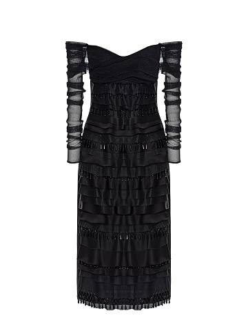 Black midi dress with embroidery , 1