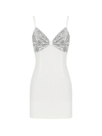 White & Silver Sequin Jersey Mini Dress, 1