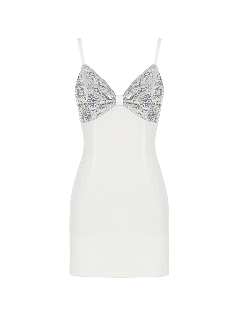 White & Silver Sequin Jersey Mini Dress, 1