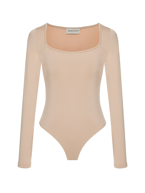 Beige Bodysuit With Low Neckline, 1