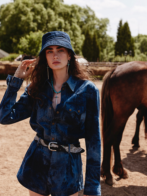 Deep Blue Embroidered Bucket Hat, 4