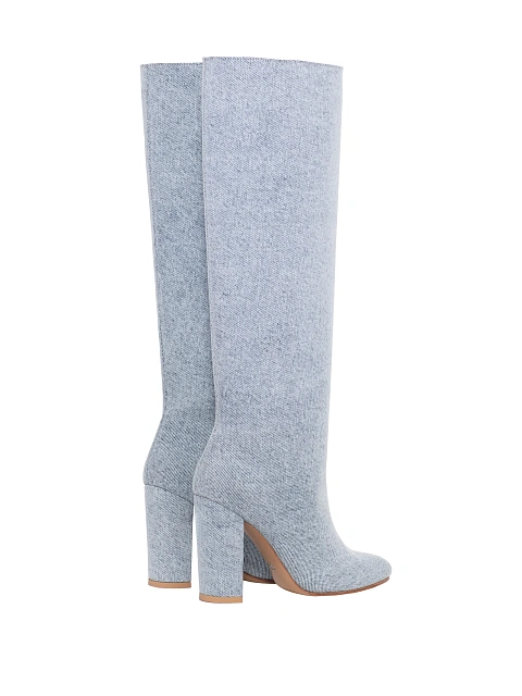 Light Blue Denim High Heeled Boots, 3