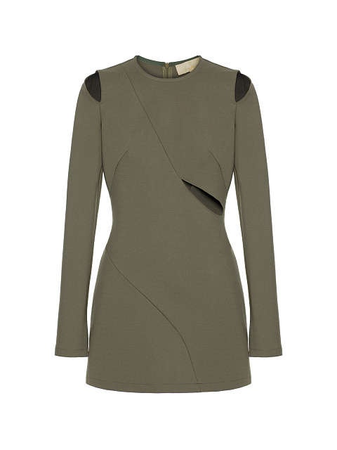 Khaki Mini Dress With Slits, 1
