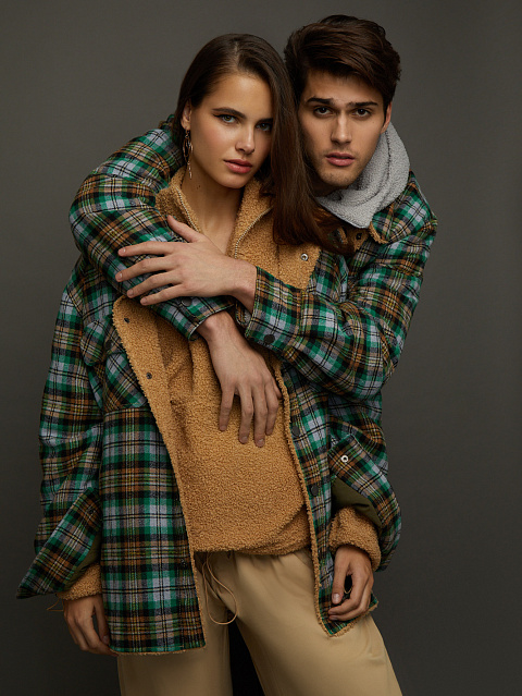 Green Checked Faux Fur Lined Shirt, 7