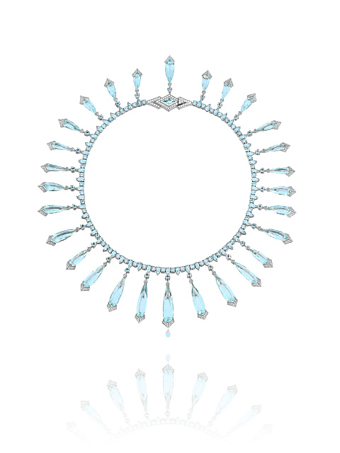 White gold necklace with aquamarines and diamonds, 3