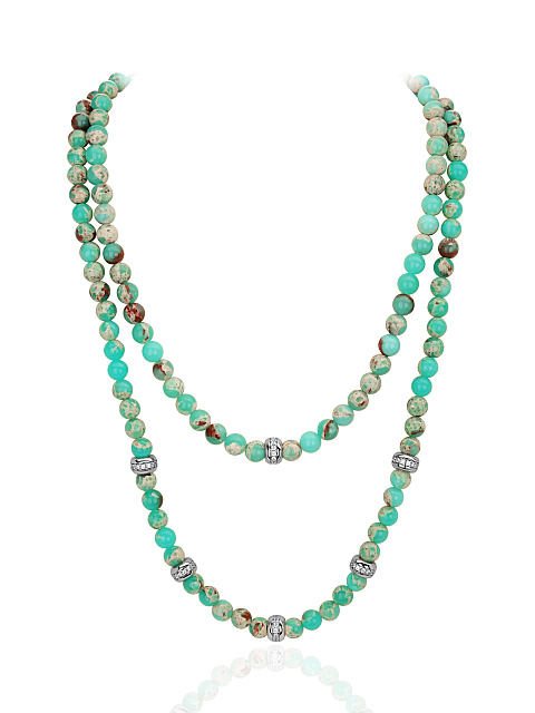 Bead Jasper & Round Cubic Zirconia & Silver Necklace, 1 Bead Jasper & Round Cubic Zirconia & Silver Necklace, 1