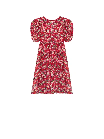 Girl's Red Floral Lace Trim Dress, 2