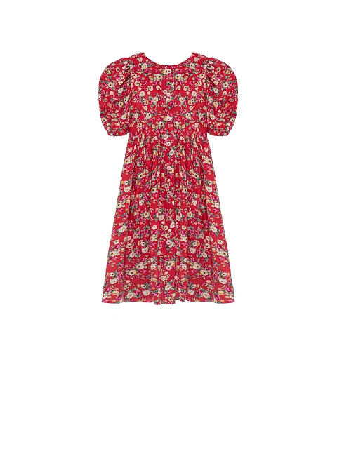 Girl's Red Floral Lace Trim Dress, 2 Girl's Red Floral Lace Trim Dress, 2