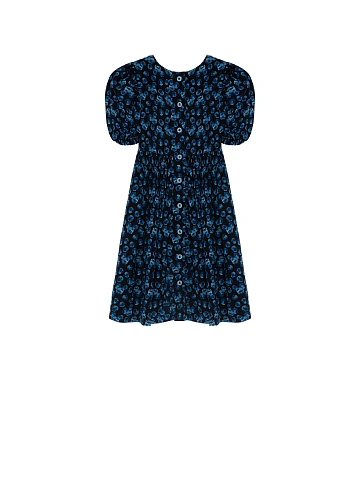Girl's Blue Printed Lace Trim Dress, 2