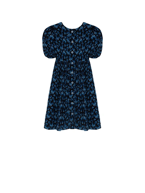 Girl's Blue Printed Lace Trim Dress, 2 Girl's Blue Printed Lace Trim Dress, 2