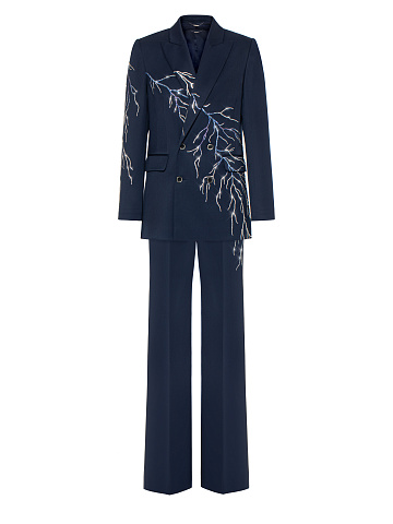 Blue Rhinestones Wool Pant Suit, 2