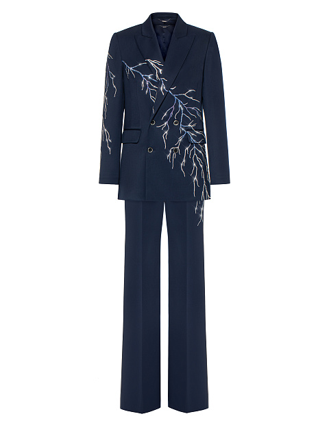 Blue Rhinestones Wool Pant Suit, 2