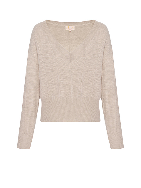 Beige Cashmere V-neck Sweater, 1