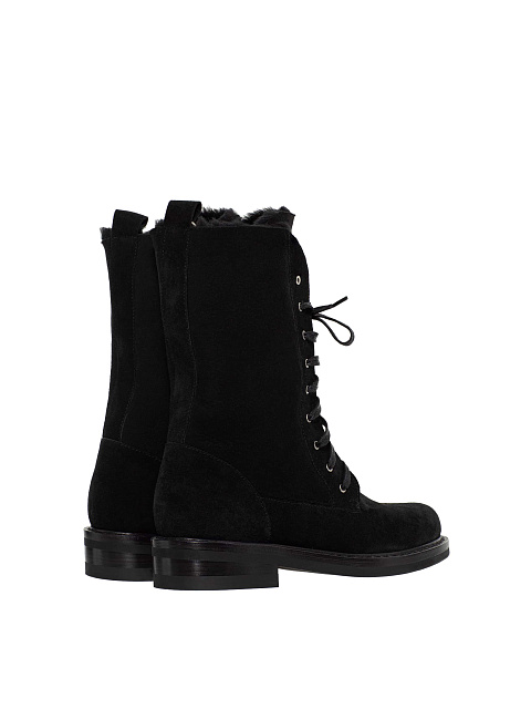 Black suede lace-up boots with fur lining, 3