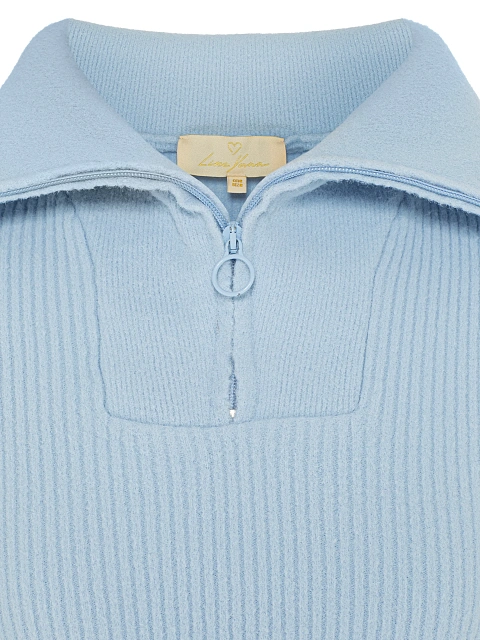 Blue Cropped Cardigan With Zipper, 3