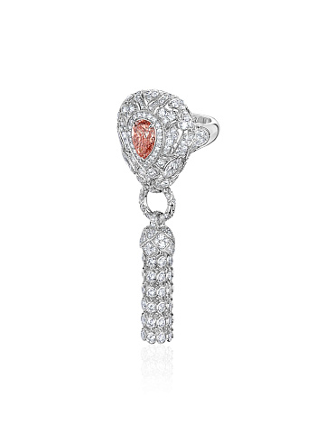 Tassel ring in white gold with a pink LG diamond, 1