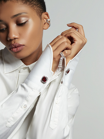 White Gold Garnet & Diamonds Cufflinks, 2