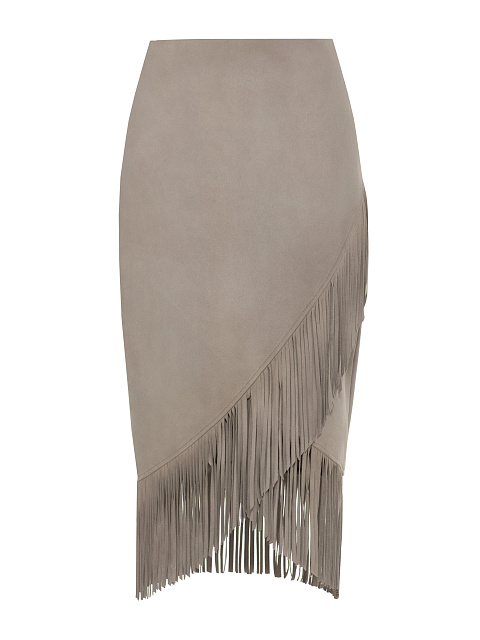 Gray midi skirt with fringe, 1