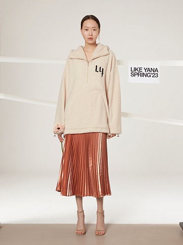 Bronze Pleated Midi Skirt, 2