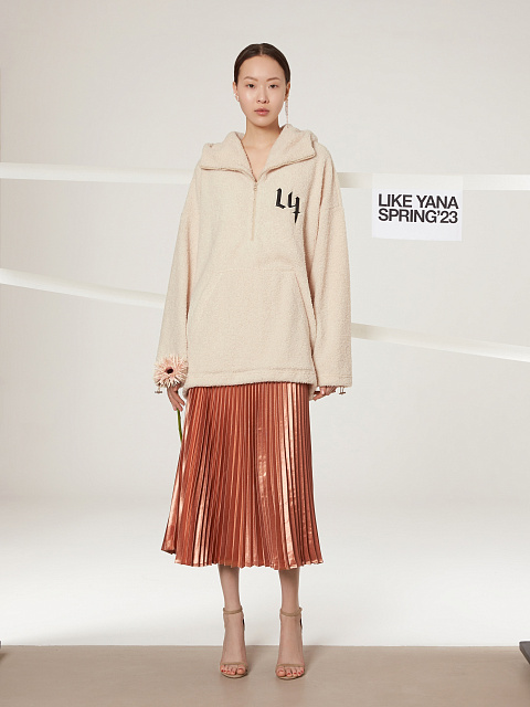 Bronze Pleated Midi Skirt, 2