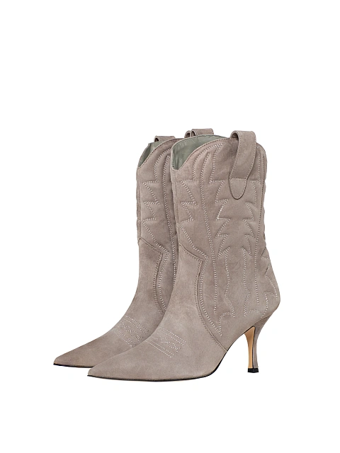 Grey Suede High Heel Cowboy Boots, 1