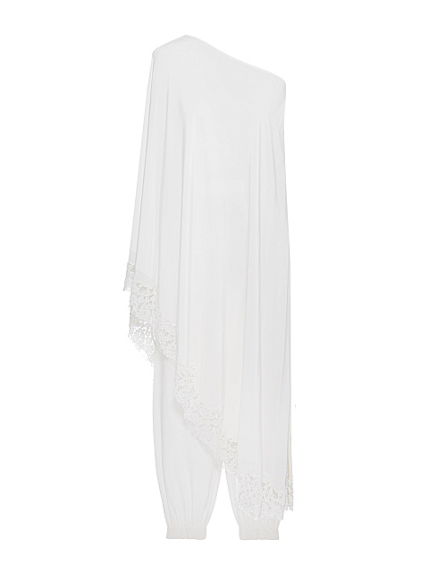 White One Shoulder Tunic And Joggers Suit, 1