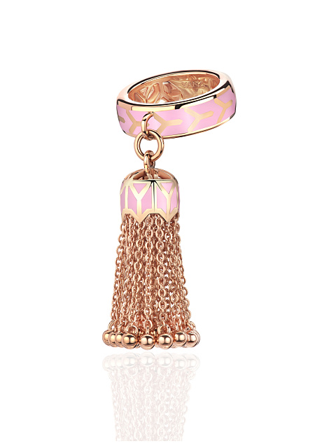 Tassel ring in rose gold with Sakura-colored enamel, 1