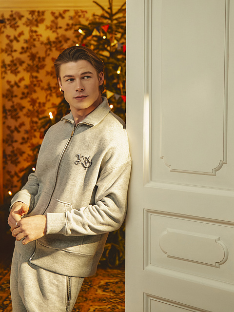 Men's Grey Embroidered Jersey Suit, 7