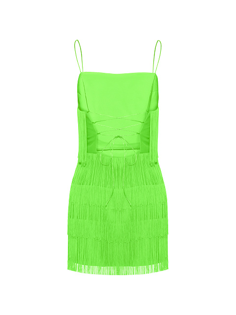 Fringed Neon Green Mini Dress, 2 Fringed Neon Green Mini Dress, 2