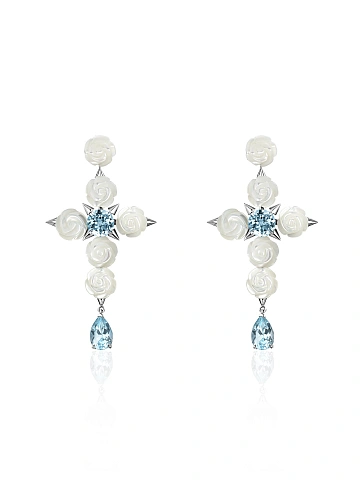White Gold, Rose-cut Mother-of-Pearl & Topaz Earrings, 1