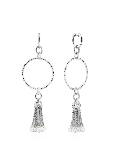 White gold tassel hoops with rock crystal, 1 White gold tassel hoops with rock crystal, 1