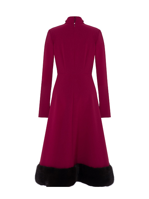 Burgundy Midi Dress With Mink Fur Trim, 2 Burgundy Midi Dress With Mink Fur Trim, 2