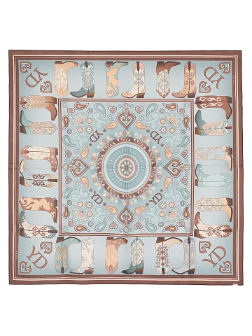 Gray silk scarf with brown western-style print, 1
