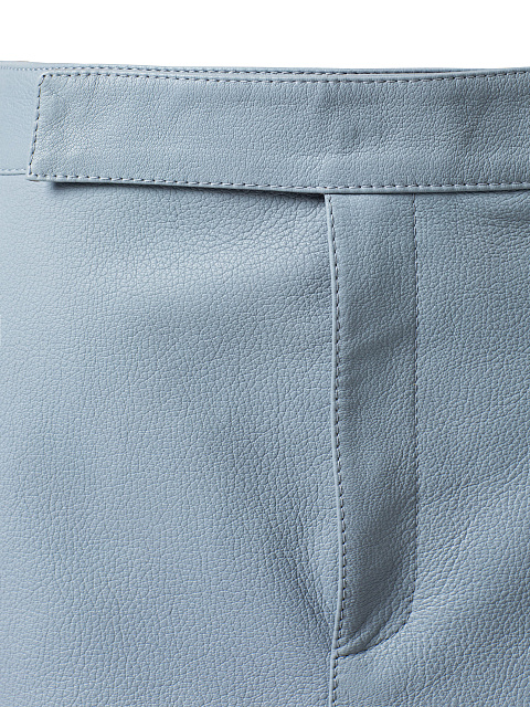 Юбка мини из серо-голубой натуральной кожи, 6