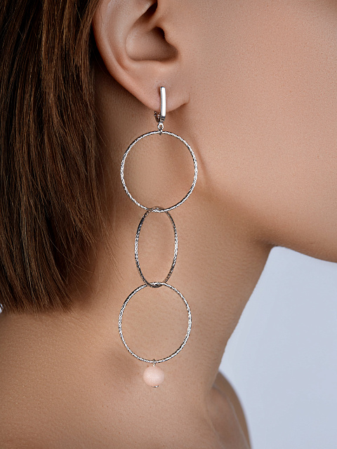 Silver & Rose Aragonite Beads Earrings, 2