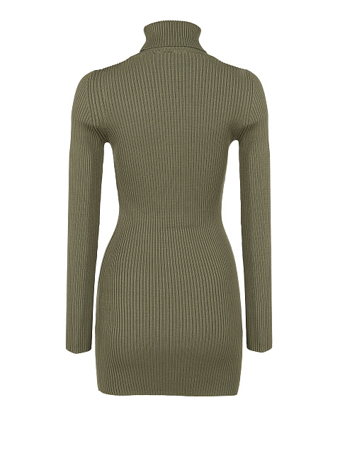 Khaki Green Rib Knit Turtleneck Mini Dress, 2 Khaki Green Rib Knit Turtleneck Mini Dress, 2