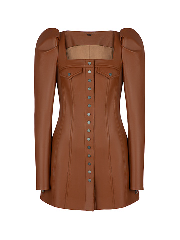 Brown Leather Mini Dress, 1