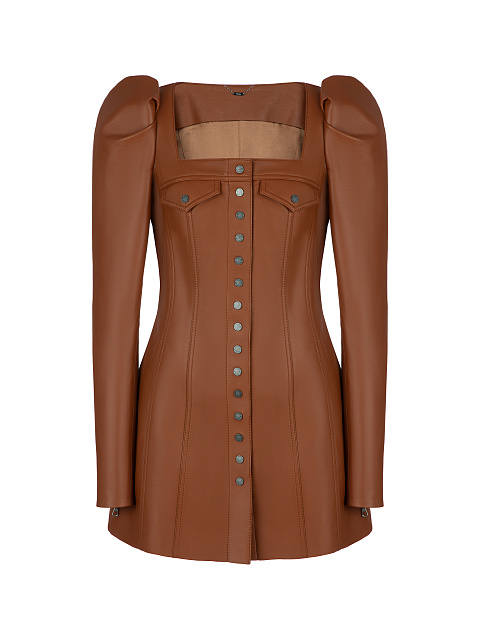 Brown Leather Mini Dress, 1