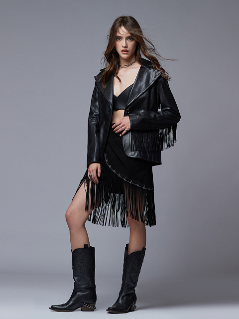 Black Leather Embroidered Cowboy Boots, 5