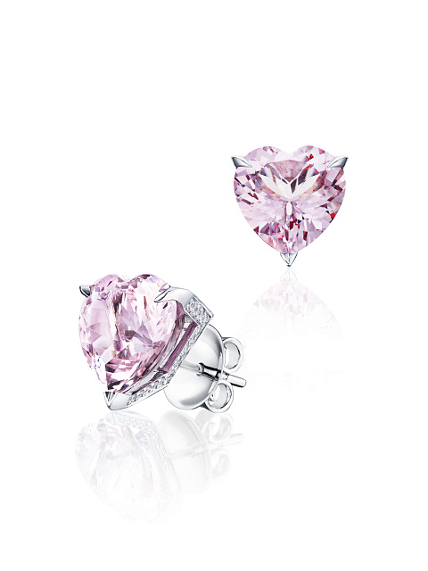 Heart Morganite, Round Diamond & White Gold Earrings, 1