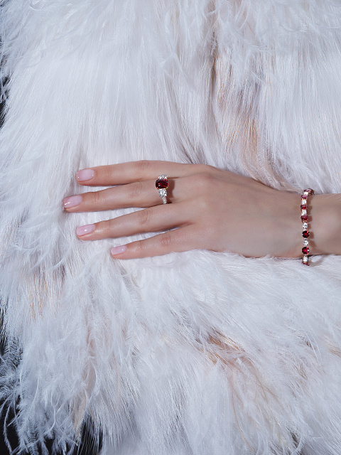 Oval Ruby & Oval Diamond & White & Yellow Gold Bracelet, 4